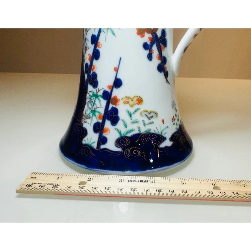 Antique Japanese Imari Porcelain Chocolate Pot Blue Orange Gold Hand Painted